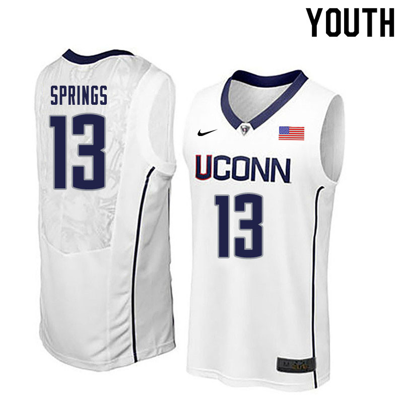 Youth #13 Richard Springs Uconn Huskies College Basketball Jerseys Sale-White